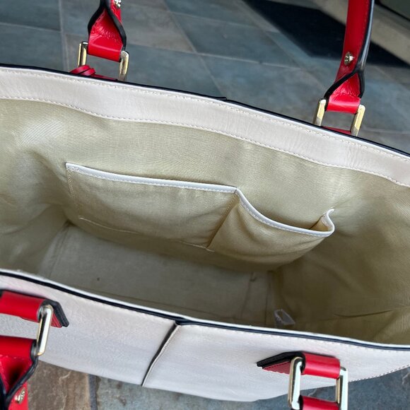 BCBGMaxAzria Red, Cream, and Black/DeepNave Calfskin Tote AMAZING CONDITION! - Picture 8 of 12